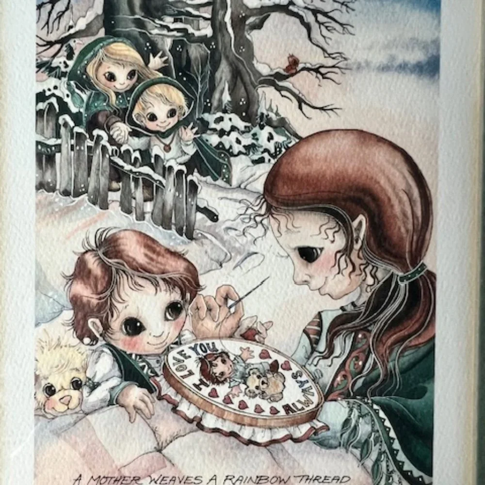 1987 Jody Bergsma Framed Watercolor Print Celebrating Motherhood